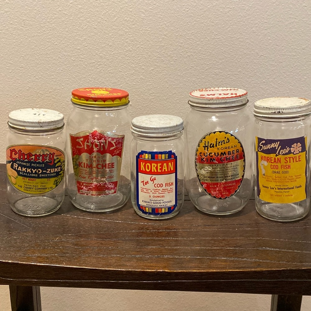 Vintage 1960s Hawaii Food Bottles - Asian Pickled Food Jars (Set of 5)
